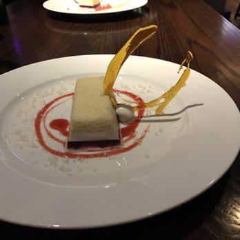 Heritage Grille - Passion Fruit Panna Cotta, Four Berry gel, pomegranate mousse, White chocolate sponge cake, hibiscus gastrique, hazelnut dust - Seafood Near Me - Little Rock, Arkansas Heritage Grille - Passion Fruit Panna Cotta, Four Berry gel, pomegranate mousse, White chocolate sponge cake, hibiscus gastrique, hazelnut dust - Seafood Near Me - Little Rock, Arkansas