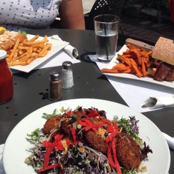 Tin Pan Galley - Salmon sandwich, lobster roll and fried green tomato salad - YUM!! - American Near Me - Sackets Harbor, New York Tin Pan Galley - Salmon sandwich, lobster roll and fried green tomato salad - YUM!! - American Near Me - Sackets Harbor, New York