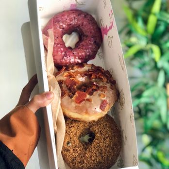 Sidecar Doughnuts & Coffee - Huckleberry, Maple Bacon, and Saigon Cinnamon Crumb - Donuts Near Me - Costa Mesa, California
