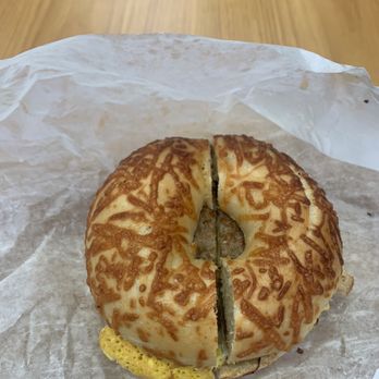 NYC Bagels - Sausage, Egg & Cheese Bagel on Asiago - Bagels Near Me - Cary, North Carolina NYC Bagels - Sausage, Egg & Cheese Bagel on Asiago - Bagels Near Me - Cary, North Carolina