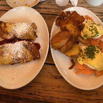 Morgans Restaurant - Mascarpone Raspberry Stuffed French Toast and Salmon Eggs Benedict - New American Near Me - Miami, Florida Morgans Restaurant - Mascarpone Raspberry Stuffed French Toast and Salmon Eggs Benedict - New American Near Me - Miami, Florida
