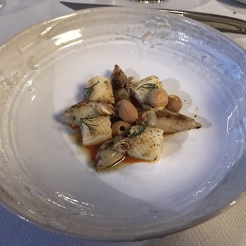 L'Oustau de Baumanière - Squid, small and big - with the amazing soup croutons. - French Near Me - Baux De Provence Les, 13