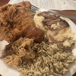 Fried Chicken, pot roast, pulled pork, dirty rice, mashed potatoes & gravy....it's all good & freshly made. Fried Chicken, pot roast, pulled pork, dirty rice, mashed potatoes & gravy....it's all good & freshly made.