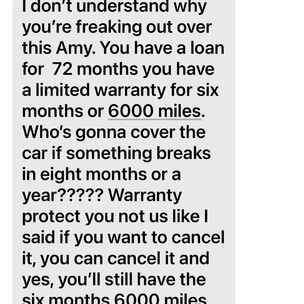 This is the salesman telling me I still get the lot warranty even if I cancel the extended. This is the salesman telling me I still get the lot warranty even if I cancel the extended.