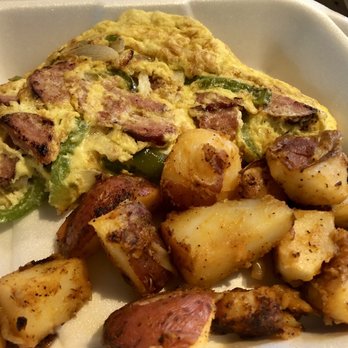 Honey's Farm Fresh Gourmet Kitchen - The kielbasa omelette and potatoes. - Breakfast & Brunch Near Me - Ocean View, Delaware Honey's Farm Fresh Gourmet Kitchen - The kielbasa omelette and potatoes. - Breakfast & Brunch Near Me - Ocean View, Delaware