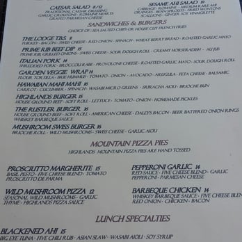 Highlands Ranch Restaurant - Lunch menu 7-1-2016 - Bars Near Me - Mill Creek, California