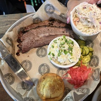 Del's Hideout - BBQ plate with brisket, bacon potato salad, coleslaw & cornbread - Barbeque Near Me - San Diego, California Del's Hideout - BBQ plate with brisket, bacon potato salad, coleslaw & cornbread - Barbeque Near Me - San Diego, California