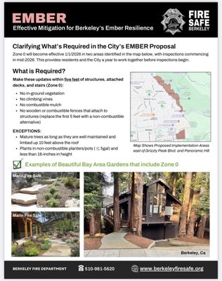Photo of Defensible Designs - Orinda, CA, US. Berkeley just passed their new EMBER ordinance to reduce wildfire risk. About 1200 homes are included in phase 1.  Zone 0 is a major focus.