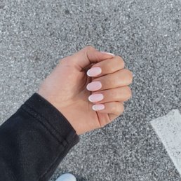 Manicure: sns + tip with thin French nails Manicure: sns + tip with thin French nails
