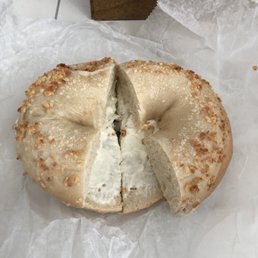 Lox bagel missing everything but the cream cheese. Lox bagel missing everything but the cream cheese.