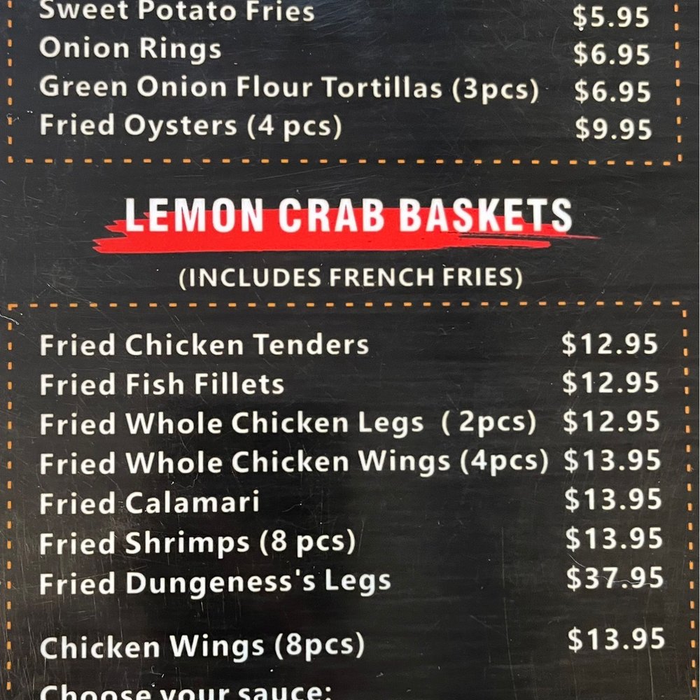 Lemon Crab - Menu 3/4/23 - Seafood Near Me - Hayward, California