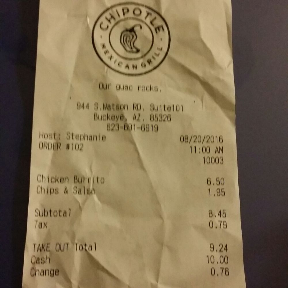 Chipotle Mexican Grill - My husband found metal piece, asked them to remove their chips and start fresh. They didn't - Mexican Near Me - Buckeye, Arizona Chipotle Mexican Grill - My husband found metal piece, asked them to remove their chips and start fresh. They didn't - Mexican Near Me - Buckeye, Arizona