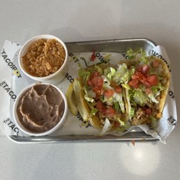 Chicken tacos with rice and beans
