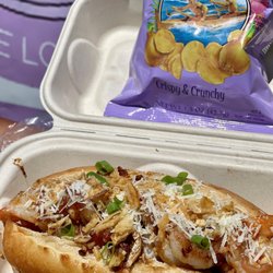 Ono Eats by Kace - Famous shrimp sub. shrimp cooked in our famous garlic sauce, topped with fried onions, fried garlic parmesan cheese and our popular sauce