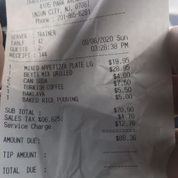 Service charge  and higher prices without disclosure than on menu. Glad I kept the receipt
