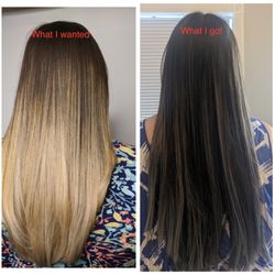Addie Mae's Salon - my hair should have so much more blonde. The first photo is when a balayage was done correctly. Second is what Addie and it still cost $215