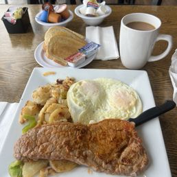 Steak and eggs! Steak was tender! Loved the potatoes