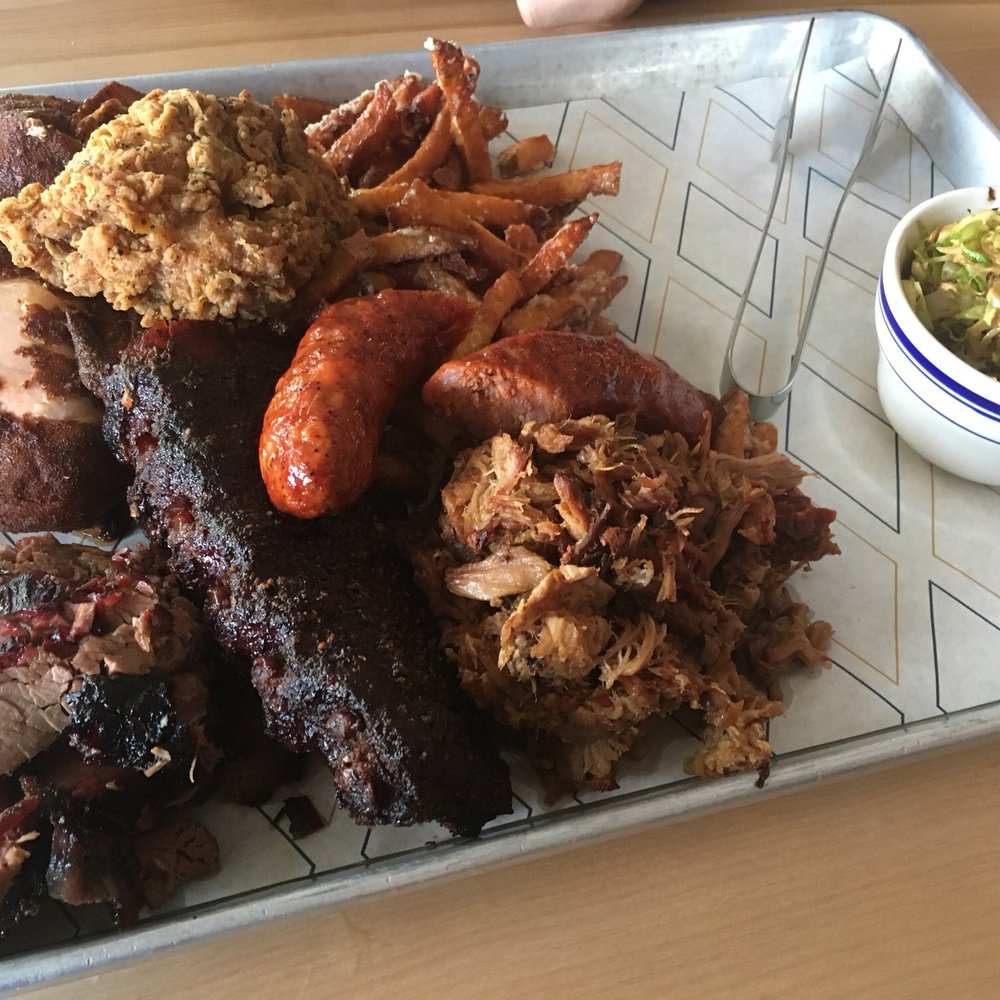 Meat - Meat sampler, Brussels sprouts, garlic fries - Barbeque Near Me - Edmonton, Alberta