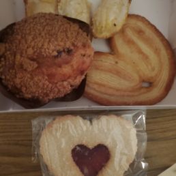 Blueberry muffin, palmiers, linzier cookie (heart), lemon Madeline's. MY favorite can't get enough Blueberry muffin, palmiers, linzier cookie (heart), lemon Madeline's. MY favorite can't get enough