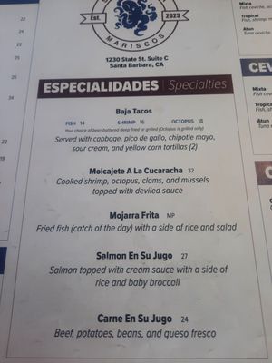 Menu photo 2 Santa Playa Mariscos Santa Barbara, CA