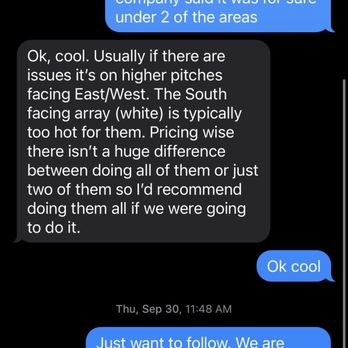 ION Solar - Text message between my husband and our Ion Solar rep discussing putting up the critter guard. As you can see no response since September. - Solar Installation Near Me - Henderson, Nevada ION Solar - Text message between my husband and our Ion Solar rep discussing putting up the critter guard. As you can see no response since September. - Solar Installation Near Me - Henderson, Nevada