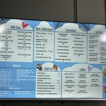 Boba Tree - Salmon Creek - Menu (I do not believe that the Croffles are gluten free) - Bubble Tea Near Me - Vancouver, Washington Boba Tree - Salmon Creek - Menu (I do not believe that the Croffles are gluten free) - Bubble Tea Near Me - Vancouver, Washington