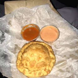 Petra’s Empanadas - Chicken Empanada with both sauces.