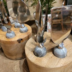 Old Bryan Marketplace - Beautiful natural cheese tray set, stone and wood.