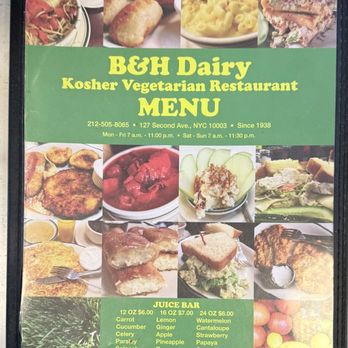 B&H Dairy - Menu front - Vegetarian Near Me - New York, New York B&H Dairy - Menu front - Vegetarian Near Me - New York, New York