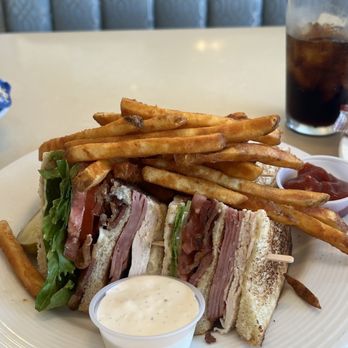 Horseless Carriage Restaurant - Club house on white bread w/ fries - Diners Near Me - North Hills, California Horseless Carriage Restaurant - Club house on white bread w/ fries - Diners Near Me - North Hills, California