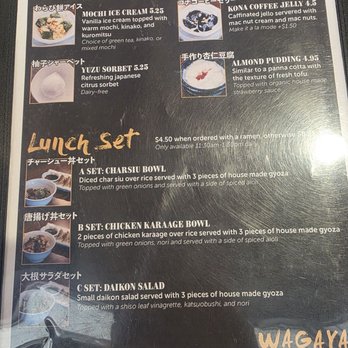 Wagaya - Menu - Ramen Near Me - Honolulu, Hawaii