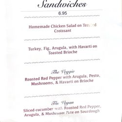 The Soup & Salad Shop - Sandwich Menu - Chicken Salad Croissant, Turkey Fig Arugula, The Veggie, and The Vegan
