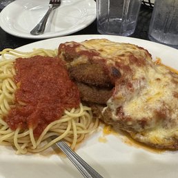 Eggplant parmigiana with spaghetti