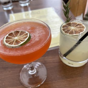 W Wallace - 'Last Flight' cocktail (left) and thyme cocktail (right) - Bars Near Me - Salem, Oregon