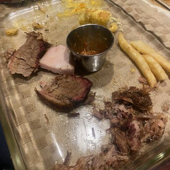 Just Smokin' Barbecue - Remnants of brisket, pulled pork and smoked turkey. As you may have guessed from the photo, all were excellent!!! - Barbeque Near Me - Lannon, Wisconsin