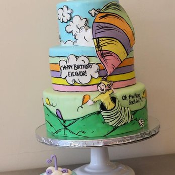BellaTiers Custom Cake Designs - Purple velvet cake with cream cheese buttercream. Dr Seuss "Oh the Places You'll Go!" Cake. All edible deco. - Custom Cakes Near Me