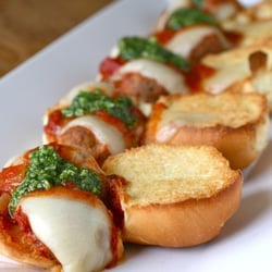 Cater Phoenix - Meatball Sliders with San Marzano Tomato Sauce, Pesto and Fresh Mozzarella