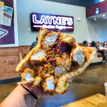 Layne's Chicken Fingers - Club Sandwich = 3 chicken fingers, layne's sauce, cheese, bacon on Texas toast (IG: Featuredbites) - Fast Food Near Me - Katy, Texas Layne's Chicken Fingers - Club Sandwich = 3 chicken fingers, layne's sauce, cheese, bacon on Texas toast (IG: Featuredbites) - Fast Food Near Me - Katy, Texas