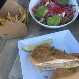 French Fries, green Avocado Goddess,  The Cubano Sandwich