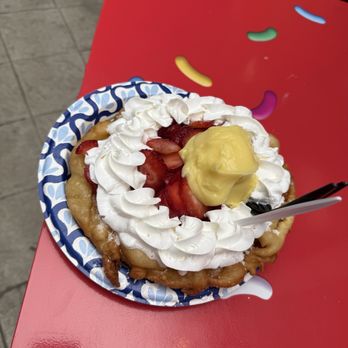 Los Angeles County Fair - Strawberry Bavarian crème funnel cake. It was huge! - Festivals Near Me - Pomona, California