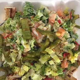 Todays Chicken Breast Salad was Mexican style. Tortilla chips, avocado, grilled green pepper, cucumber, tomatoes delicious. Todays Chicken Breast Salad was Mexican style. Tortilla chips, avocado, grilled green pepper, cucumber, tomatoes delicious.