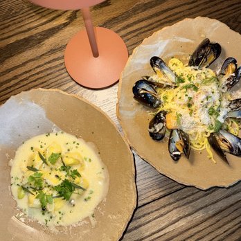 Strāta - Ricotta Stuffed Tortellini & Seafood/Mussel Spaghetti - New American Near Me - San Jose, California Strāta - Ricotta Stuffed Tortellini & Seafood/Mussel Spaghetti - New American Near Me - San Jose, California