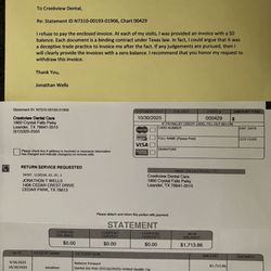 Creekview Dental Care - Deceptive trade practices. Invoiced  after previous invoices  had a zero balance and were officially signed.