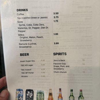 Taylor Seoul Food - Drink menu as of oct 2024 - Korean Near Me - Taylor, Texas