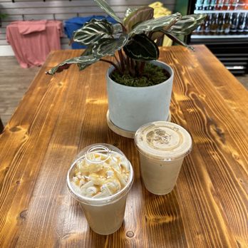 Third Day Kitchen - Iced caramel latte + whip (L) and an iced cinnamon and brown sugar latte (L) - Cafes Near Me - Jefferson, North Carolina