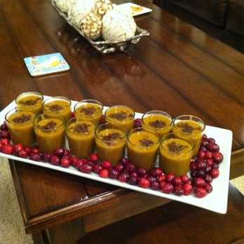Justine's Private Cuisine - Hot butternut squash soup with surprise crunches on top. - Caterers Near Me Justine's Private Cuisine - Hot butternut squash soup with surprise crunches on top. - Caterers Near Me