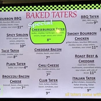 Prater's Taters - Tater menu - New American Near Me - Huntingdon, Tennessee Prater's Taters - Tater menu - New American Near Me - Huntingdon, Tennessee
