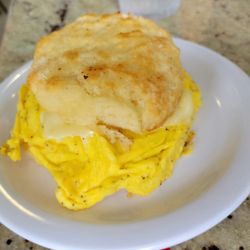 Egg and cheese sandwich on biscuit