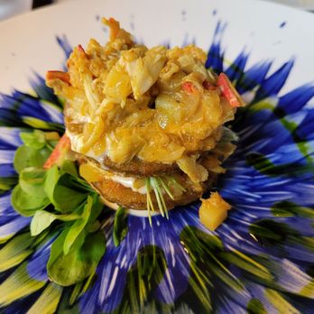 Charleston - Fried green tomato sandwich with curried lobster and crab hash!  (5/5!) - New American Near Me - Baltimore, Maryland