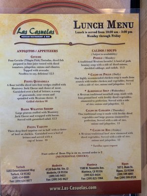 Menu photo 2 Las Casuelas Modesto, CA